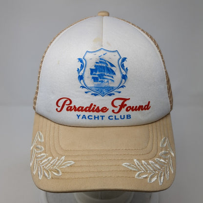 Paradise Found Yacht Club Snapback Trucker Hat Tan One Size Mesh Back