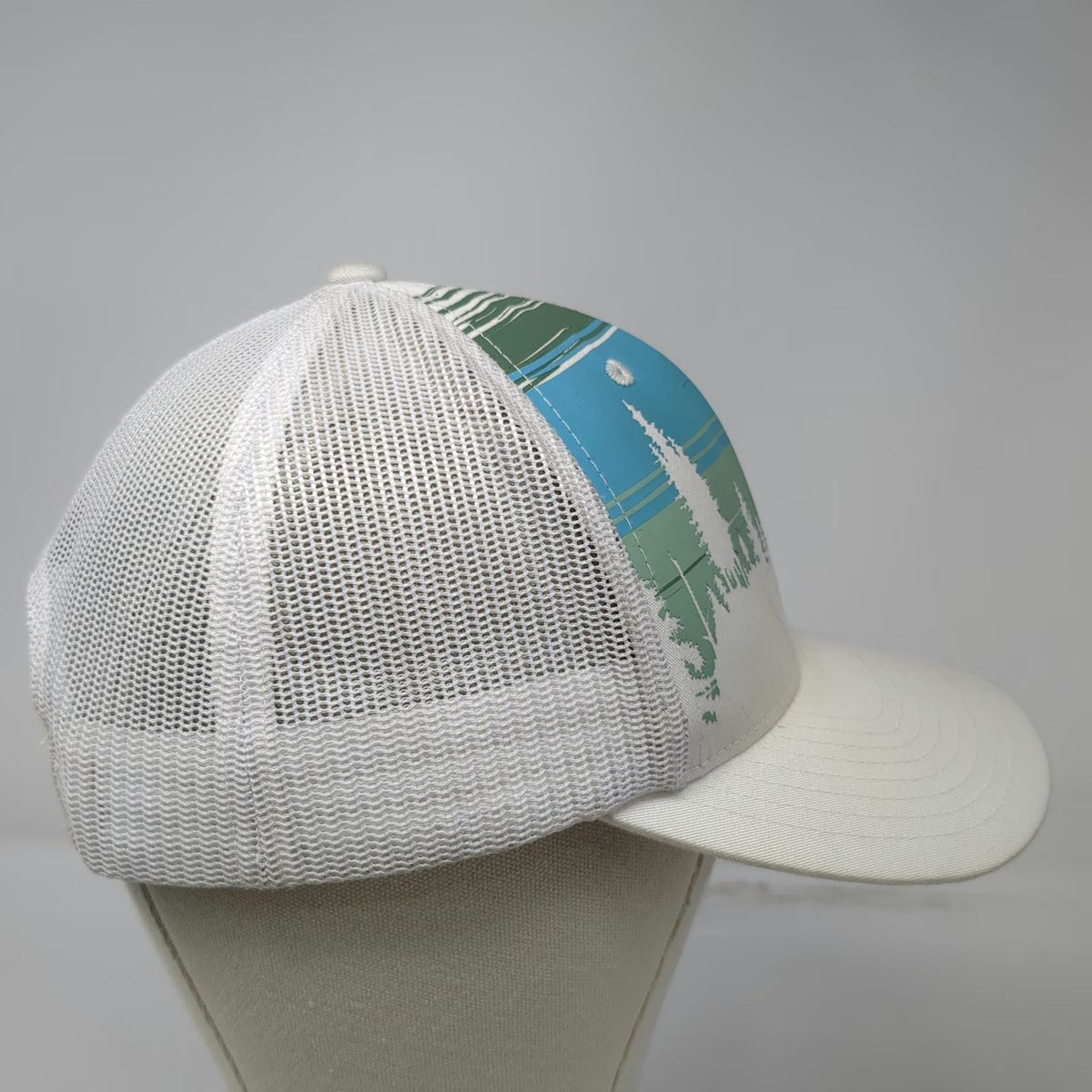 Columbia Trucker Hat White Blue Green One Size Landscape Graphic Mesh Snapback