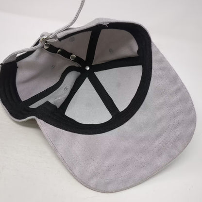 Gray Pink Floral Flower Pattern Studded Back Adjustable Baseball Cap Hat OS