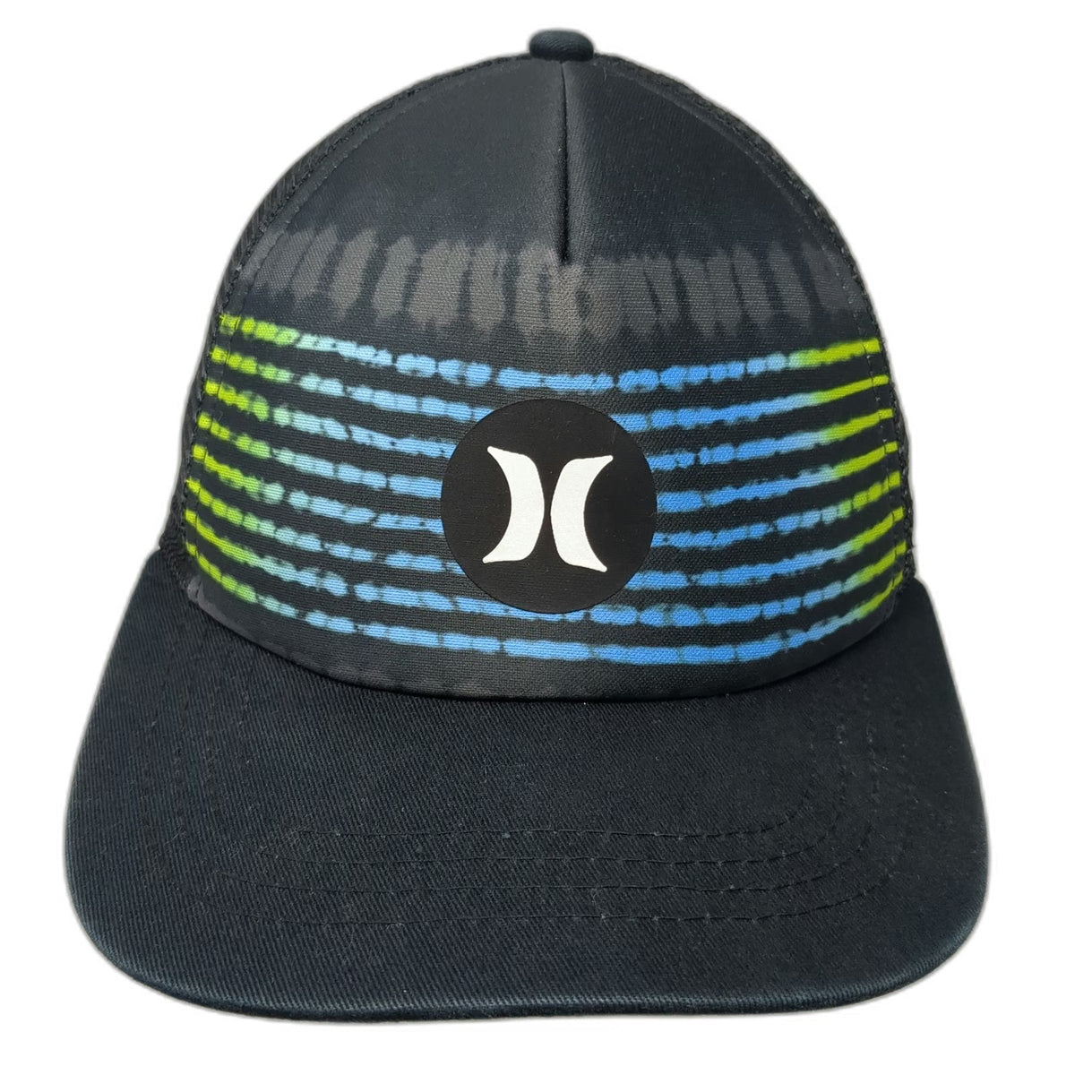 Hurley Trucker Hat Black One Size Blue Yellow Green Graphic Logo Mesh Snapback