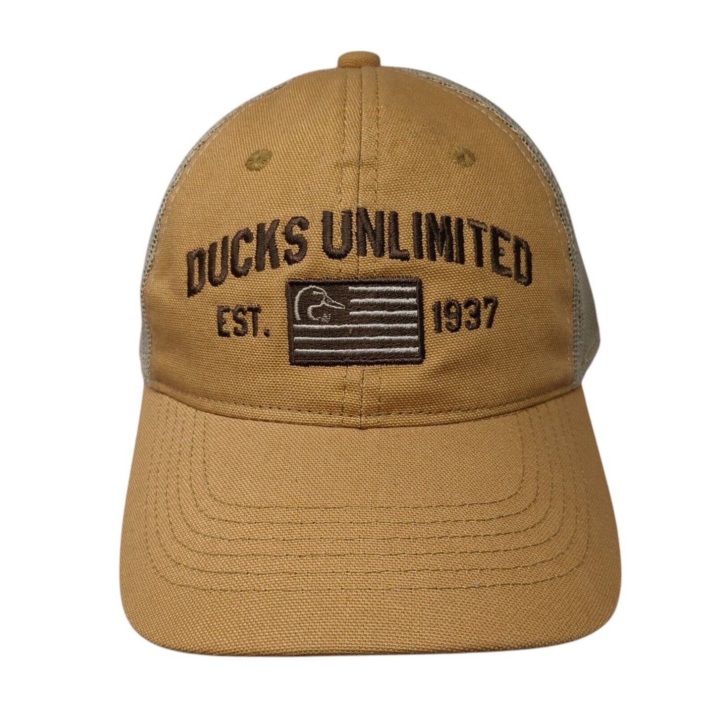 Ducks Unlimited Est 1937 Snapback Trucker Hat Brown OS Adjustable Mesh Back OC