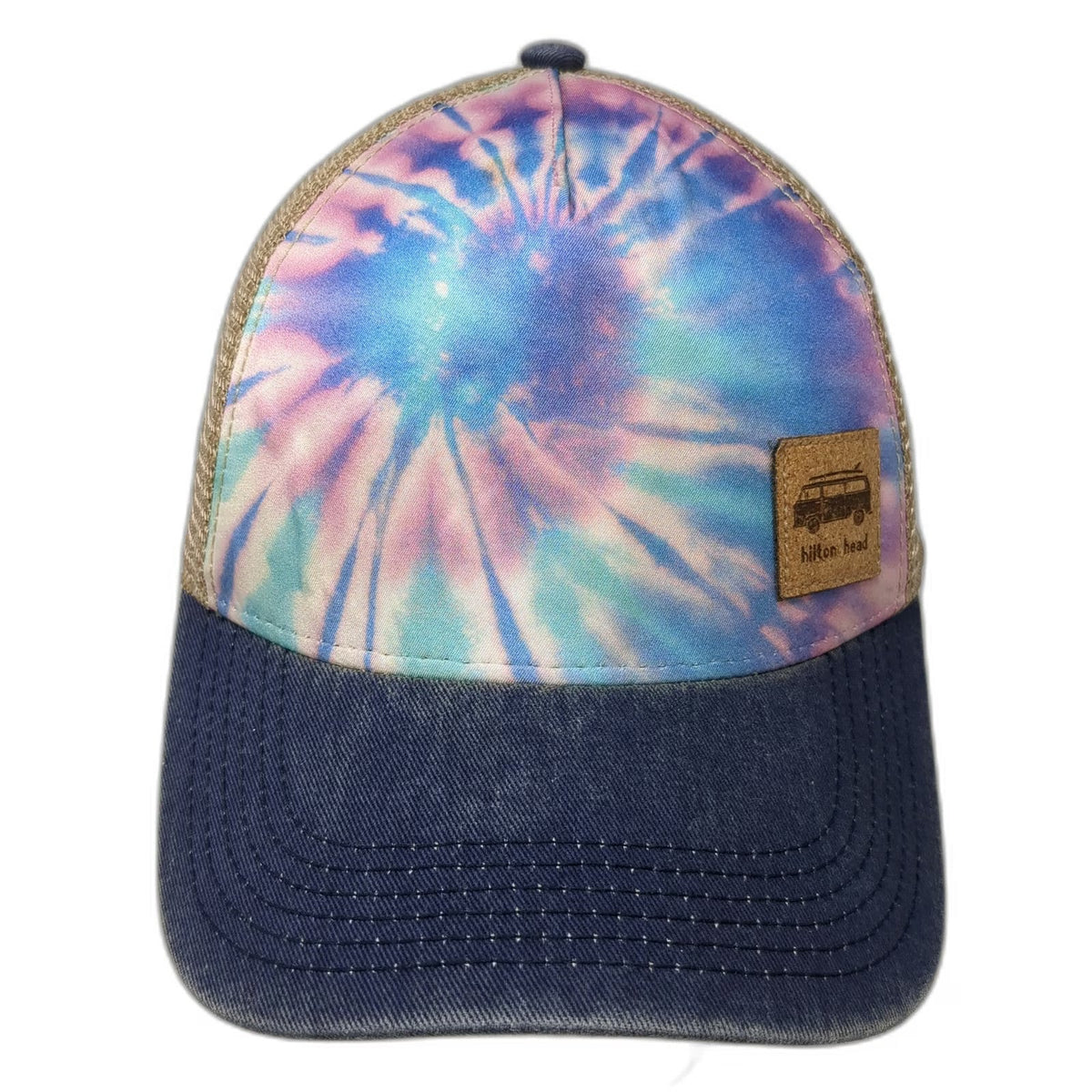 Legacy Trucker Hat Blue Beige Tie-Dye Hilton Head One Size Mesh Back Patch Hat