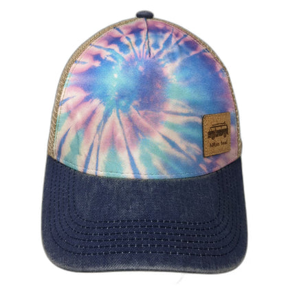 Legacy Trucker Hat Blue Beige Tie-Dye Hilton Head One Size Mesh Back Patch Hat