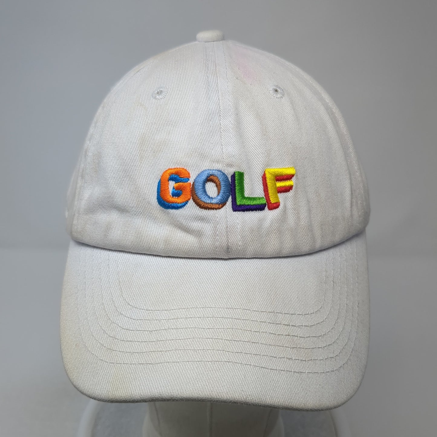 Golf Slideback Baseball Cap White One Size Adjustable Embroidered 6 Panel