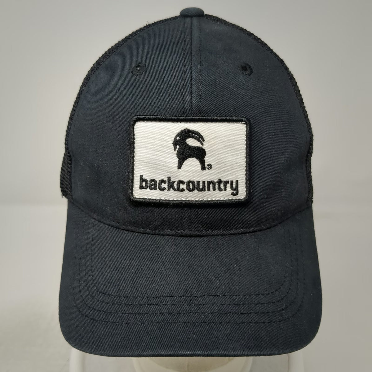 Backcountry Trucker Hat Black One Size Snapback Mesh Logo Patch Curved Brim