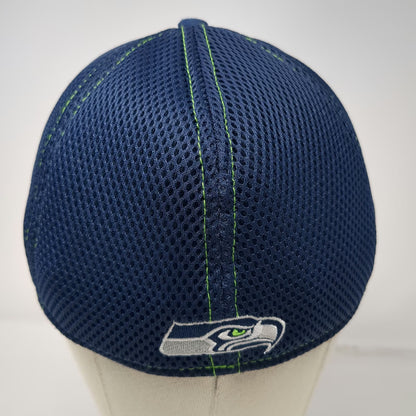 Seattle Seahawks NFL New Era Blue L Mesh Cap Stretch 39THIRTY Green Stitch Hat