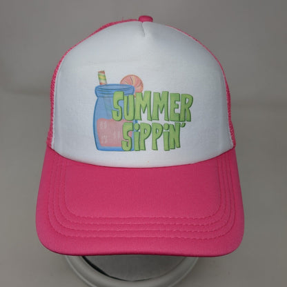 Summer Sippin' Snapback Trucker Hat Pink OSFA Mesh Back Adjustable