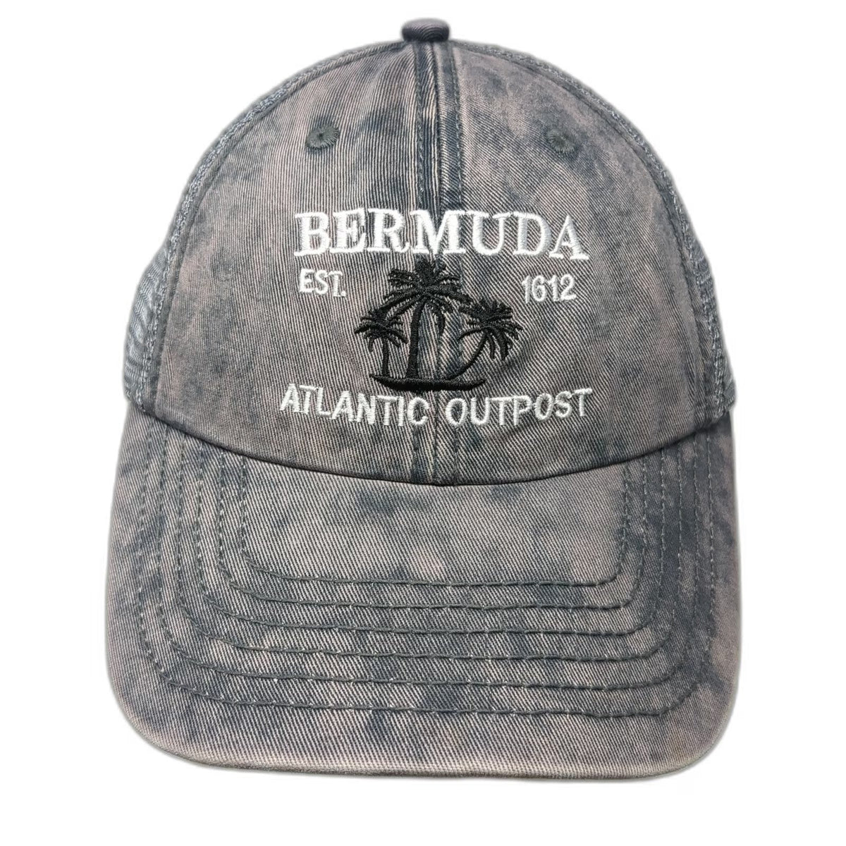Royal Resortwear Trucker Hat Gray One Size Bermuda Atlantic Outpost Palm Trees