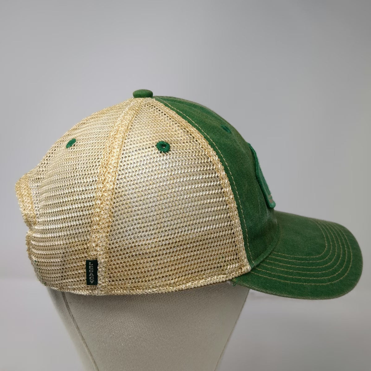 Legacy Trucker Hat Green Beige One Size Hawkins Patch Mesh Snapback Curved Brim