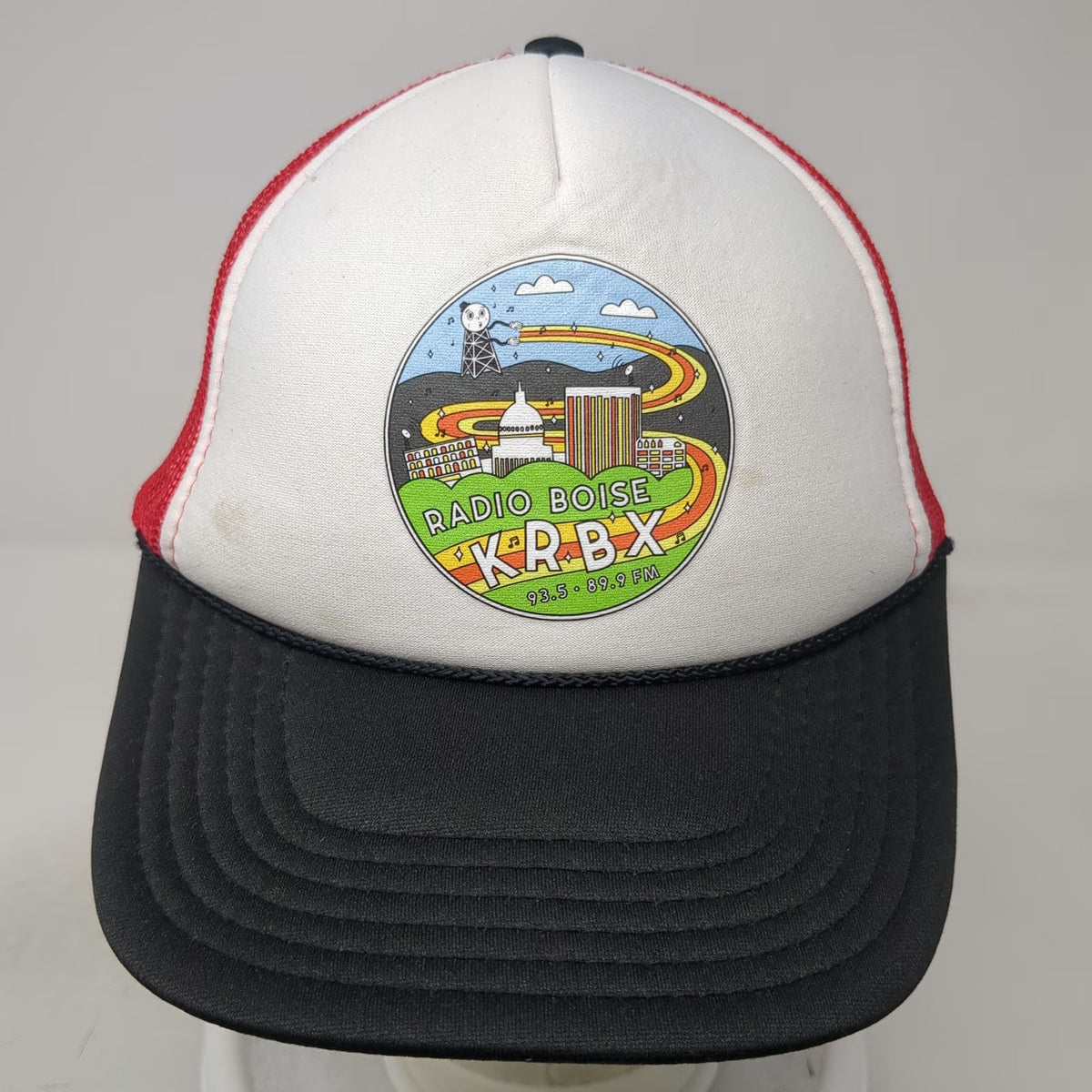 Otto Radio Boise KRBX Trucker Hat One Size White Red Black Mesh Snapback FM