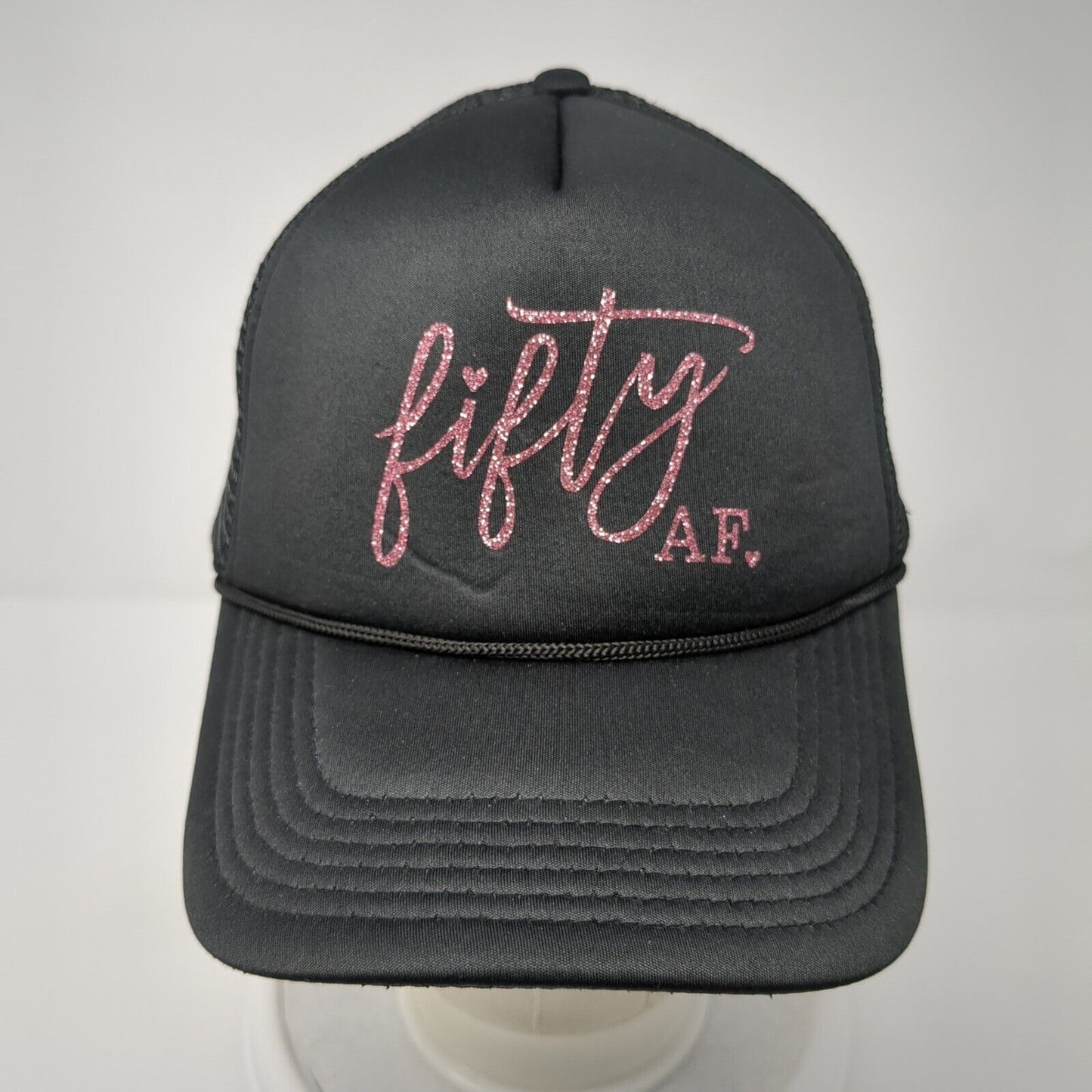 Fifty AF Snapback Trucker Hat Black One Size Adjustable Mesh Back Rope 6 Panel