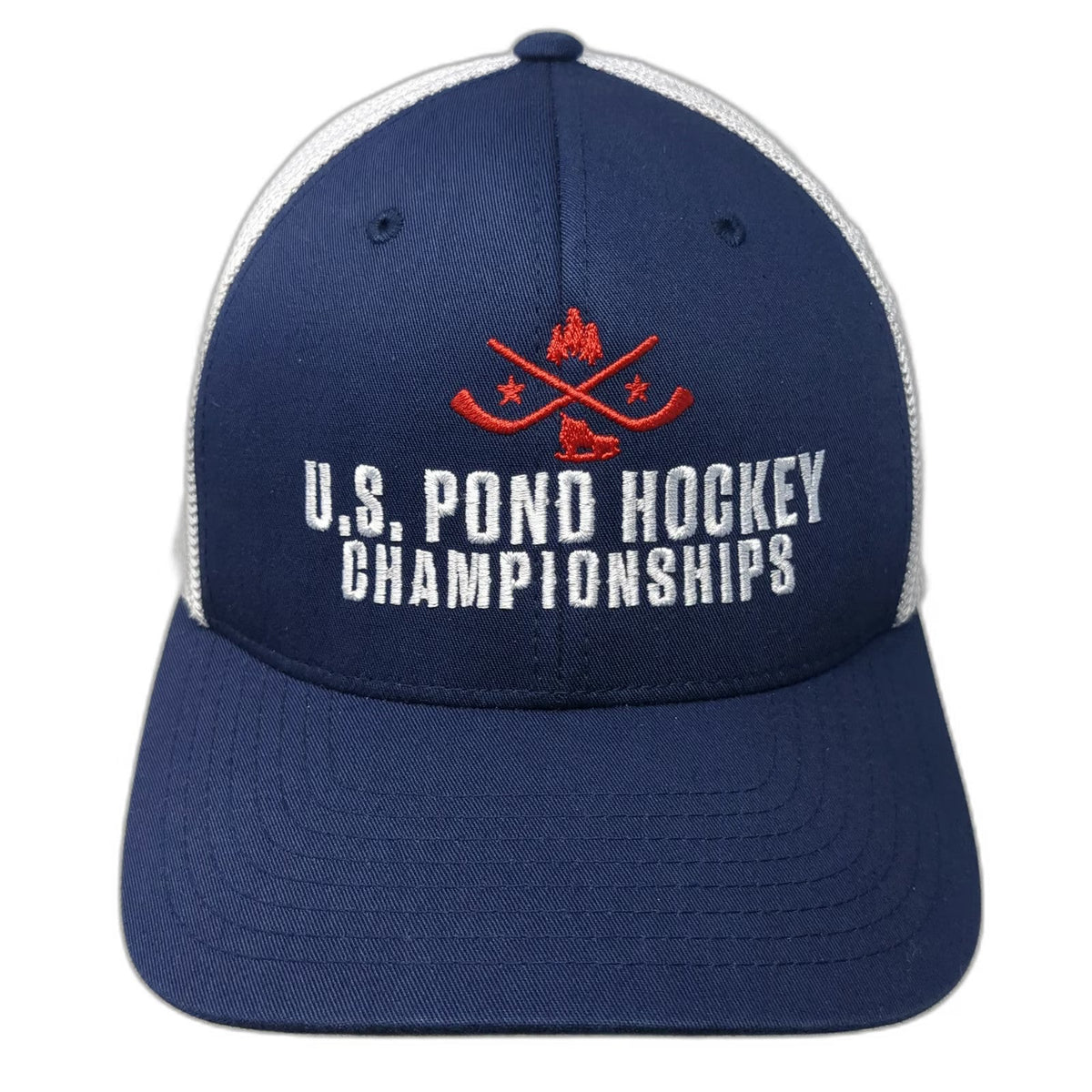 Port Authority Baseball Cap Blue White Red XL Mesh Back Flexfit Pond Hockey Hat