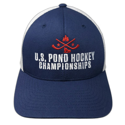 Port Authority Baseball Cap Blue White Red XL Mesh Back Flexfit Pond Hockey Hat