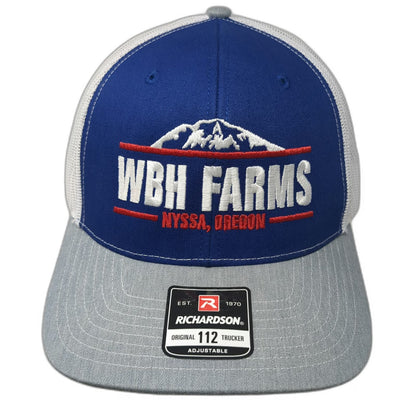 Richardson Trucker Hat Blue One Size WBH Farms Nyssa Oregon Mountain Snapback