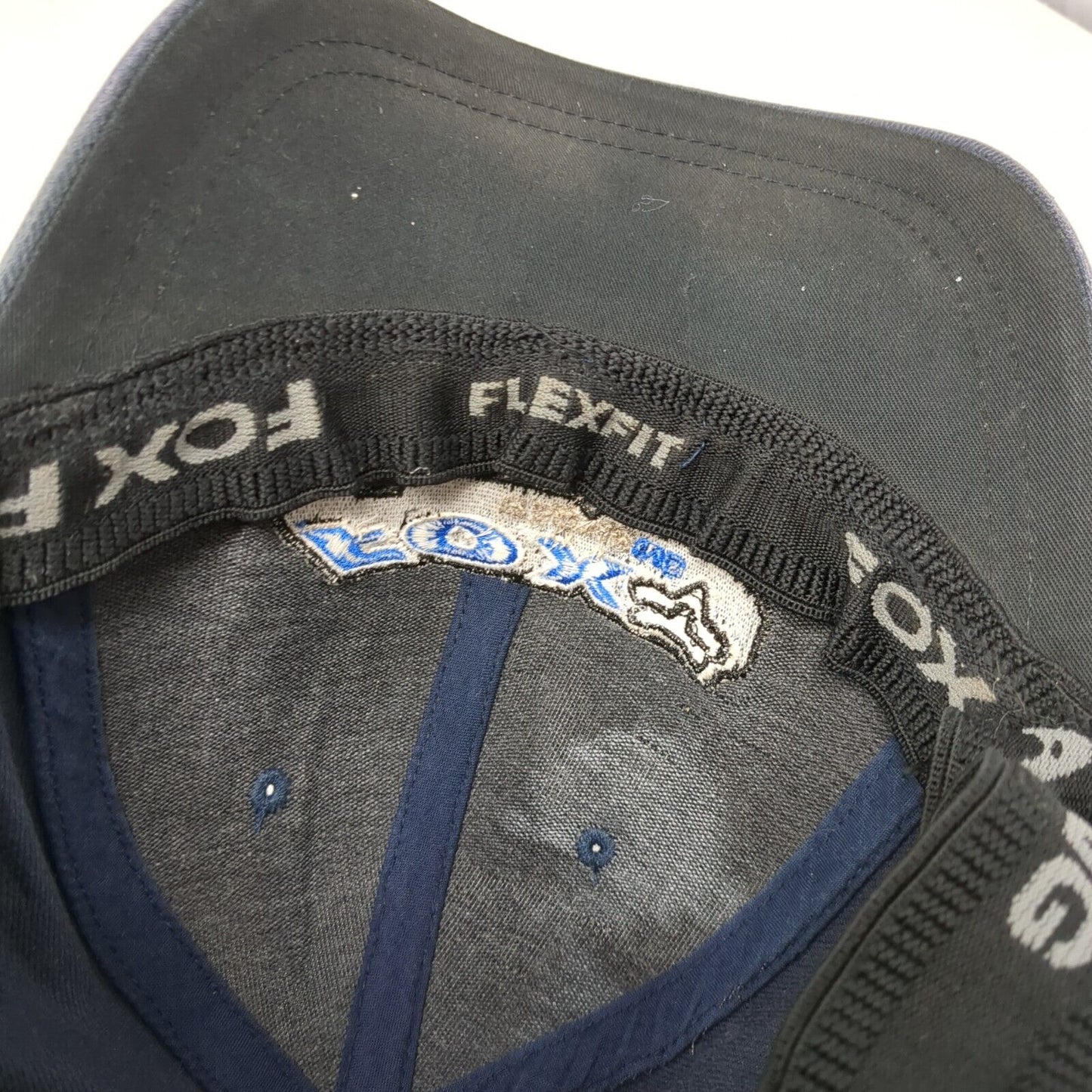 Fox Racing Inc Fitted Hat Blue Medium Flexfit Embroidered Vented Holes 6 Panel