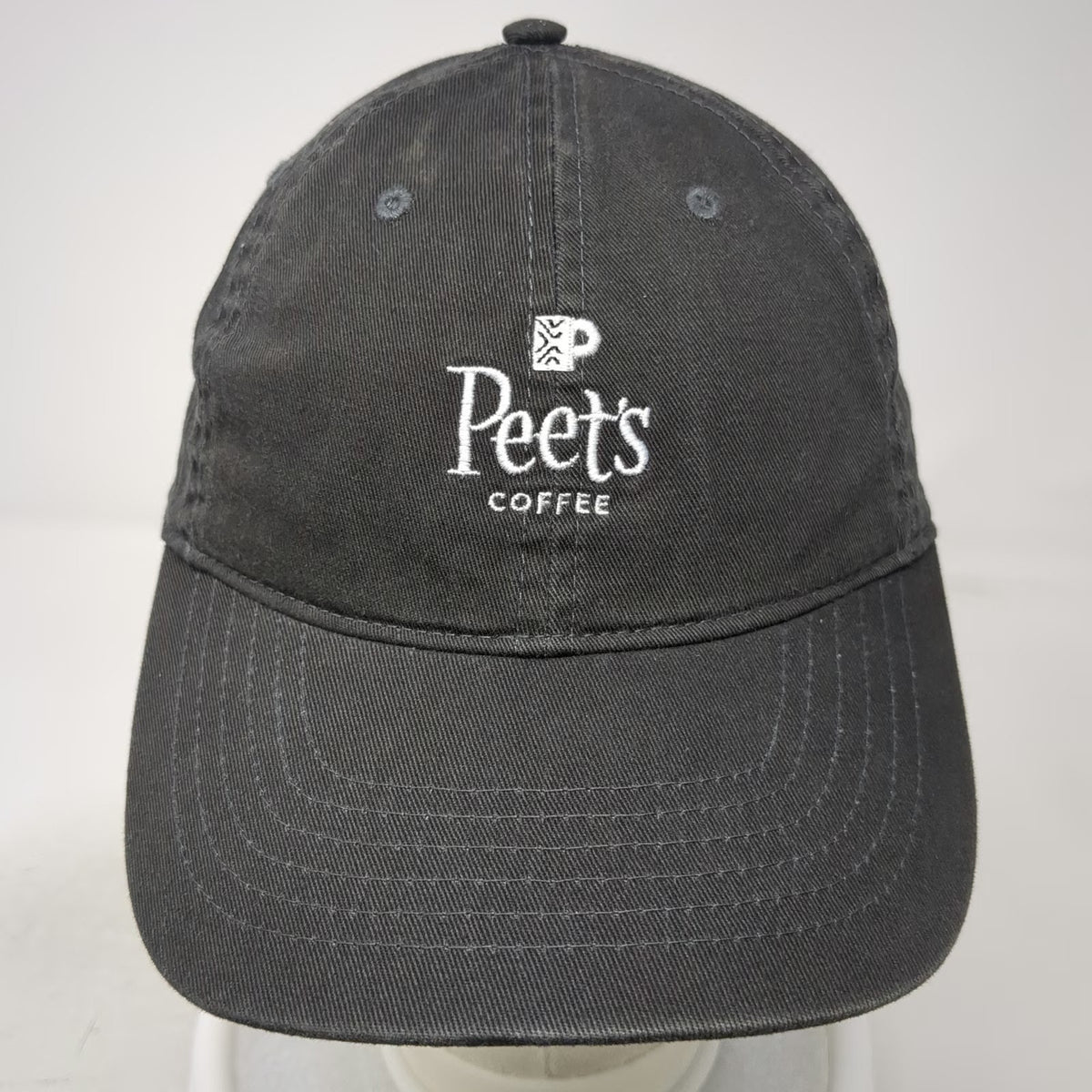 Peet's Coffee Baseball Cap Gray One Size Leather Strapback Hat Embroidered Logo