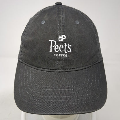 Peet's Coffee Baseball Cap Gray One Size Leather Strapback Hat Embroidered Logo
