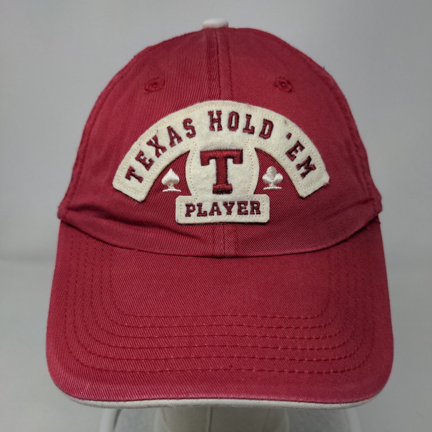 Texas Hold 'Em Player Strapback Hat Red Adult Embroidered Patch Adjustable