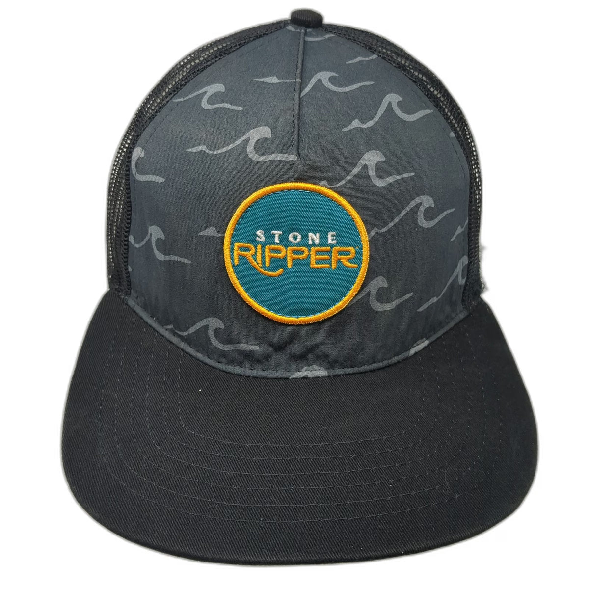 Stone Brewing Ripper Trucker Hat Black One Size Wave Pattern Mesh Snapback Patch