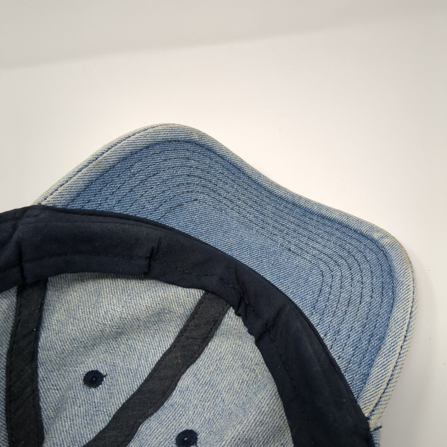 H&M Slideback Hat Blue One Size Adjustable Vented Holes 6 Panel Denim Blank