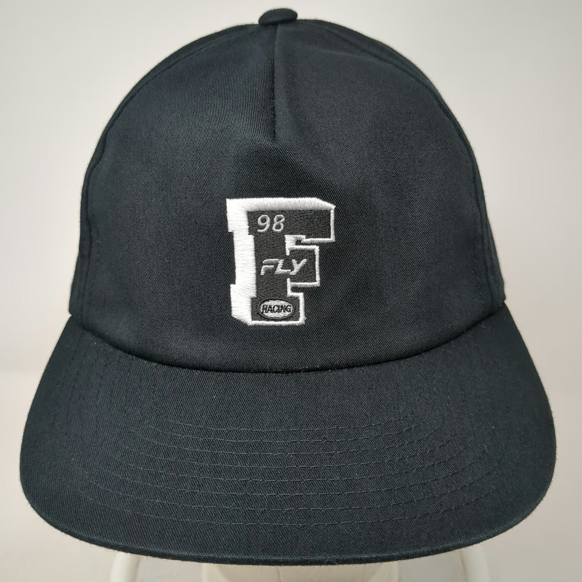 Fly Racing Snapback Black Hat One Size 5 Panel Embroidered Logo 98 Flat Brim