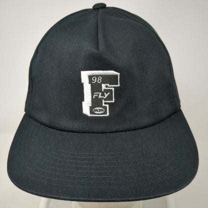 Fly Racing Snapback Black Hat One Size 5 Panel Embroidered Logo 98 Flat Brim