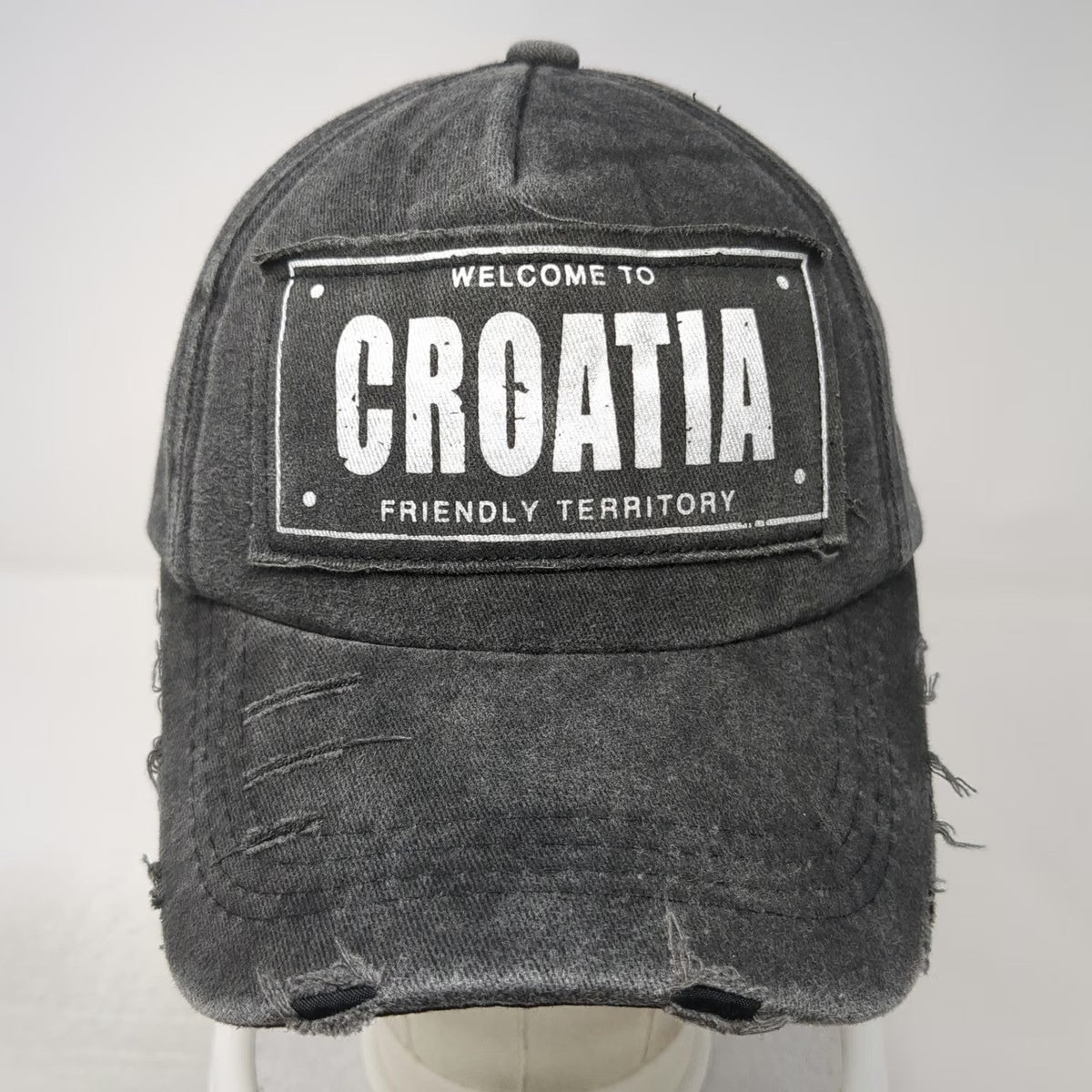 Dolphin Club 5 Panel Gray One Size Hat Croatia Patch Frayed Slideback Cotton