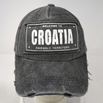 Dolphin Club 5 Panel Gray One Size Hat Croatia Patch Frayed Slideback Cotton