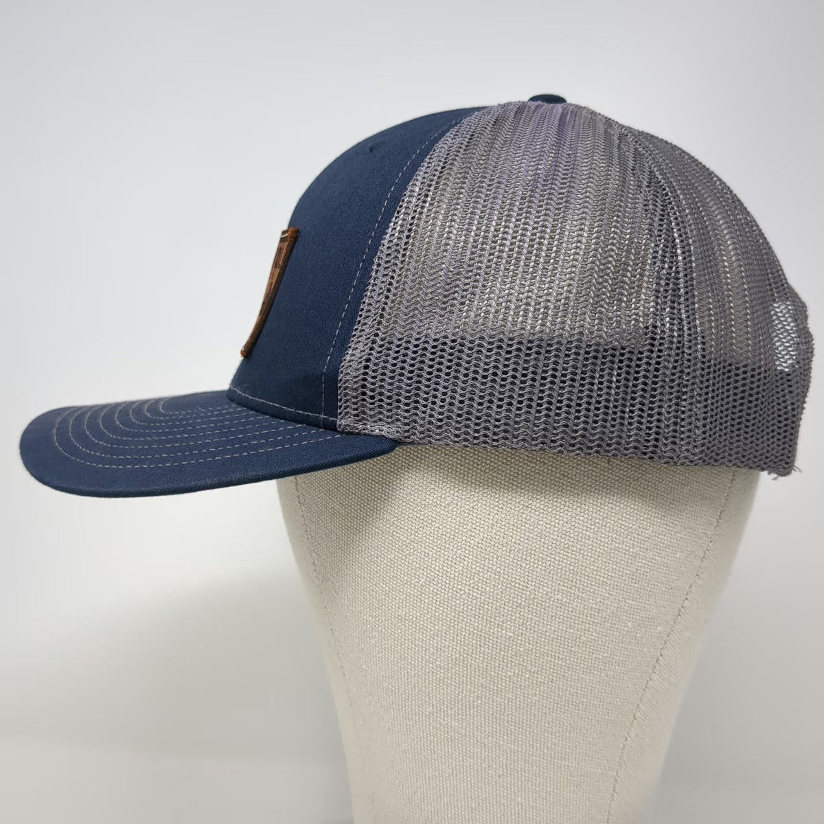 Richardson 112 Trucker Hat Blue Gray One Size Honey Hole Outdoors Leather Patch
