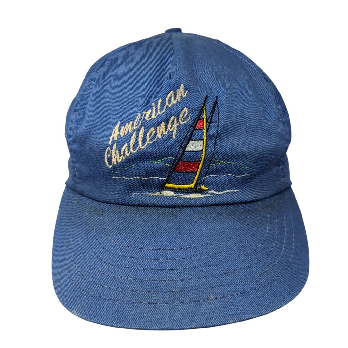 American Challenge Snapback Hat Blue One Size Adjustable Embroidered