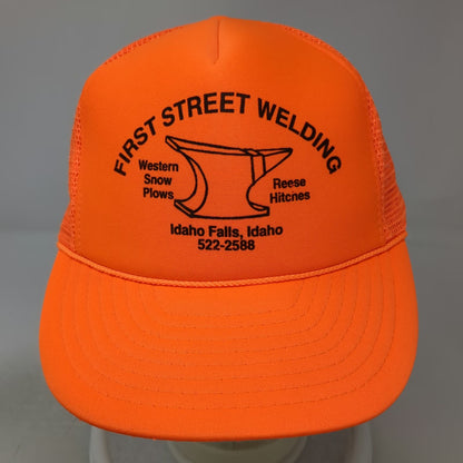 Otto Trucker Hat Orange One Size First Street Welding Anvil Mesh Snapback
