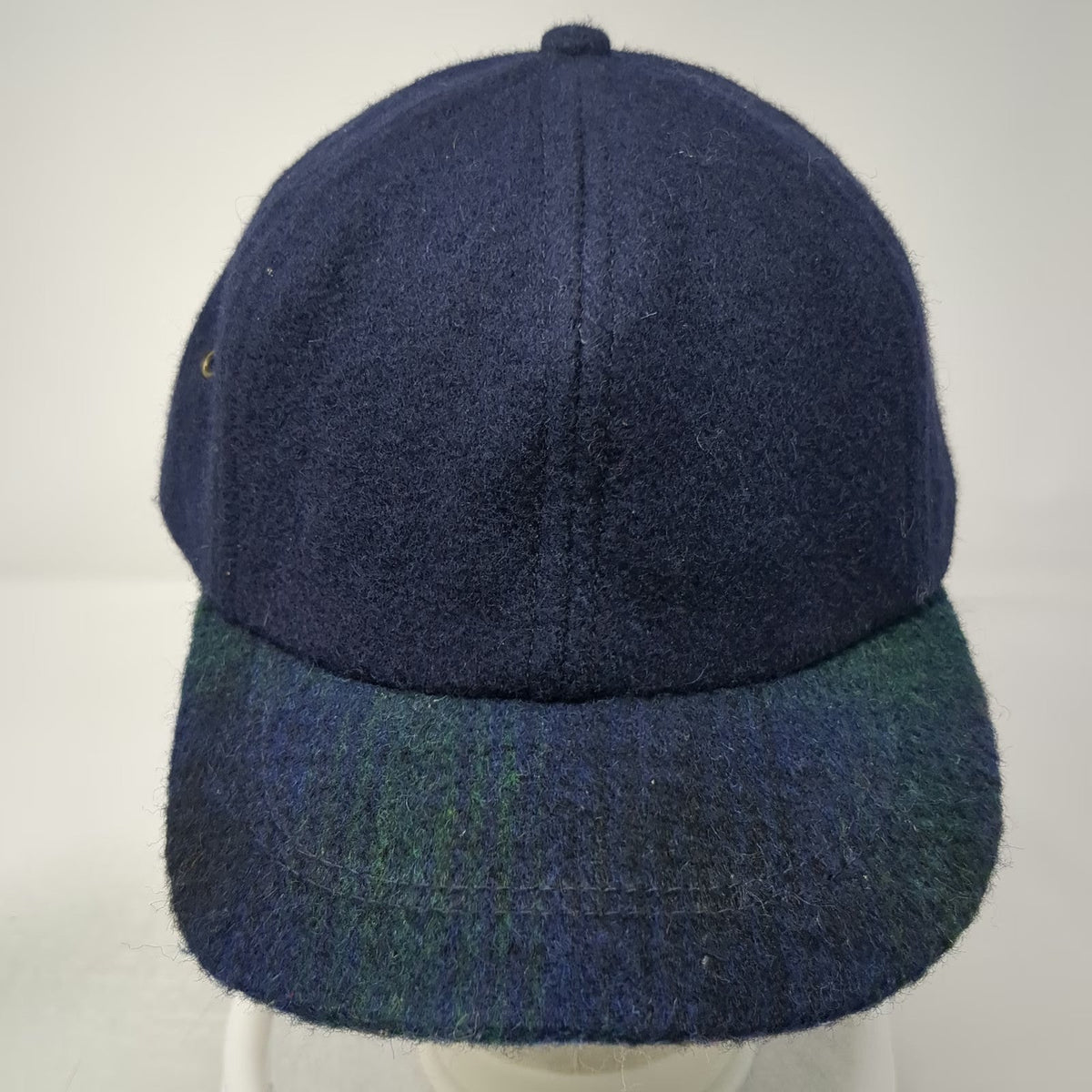 Baseball Cap Blue Green L Plaid Brim Wool Blend Made in USA Fitted Hat Vintage