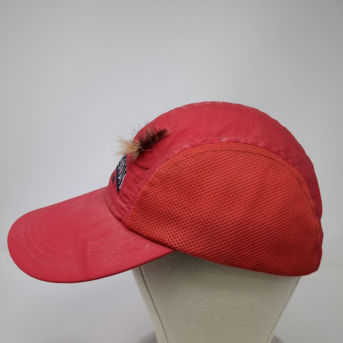 Pendleton 5 Panel Red Hat One Size Mesh Side Fishing Lure Leather Strapback