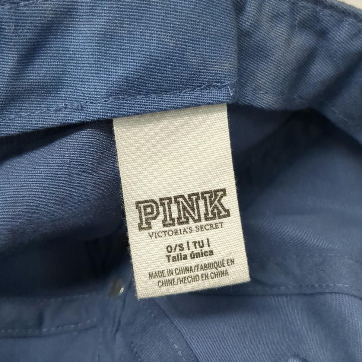PINK Victoria's Secret Baseball Cap Blue OSFM Slideback Cotton Logo Strap Hat