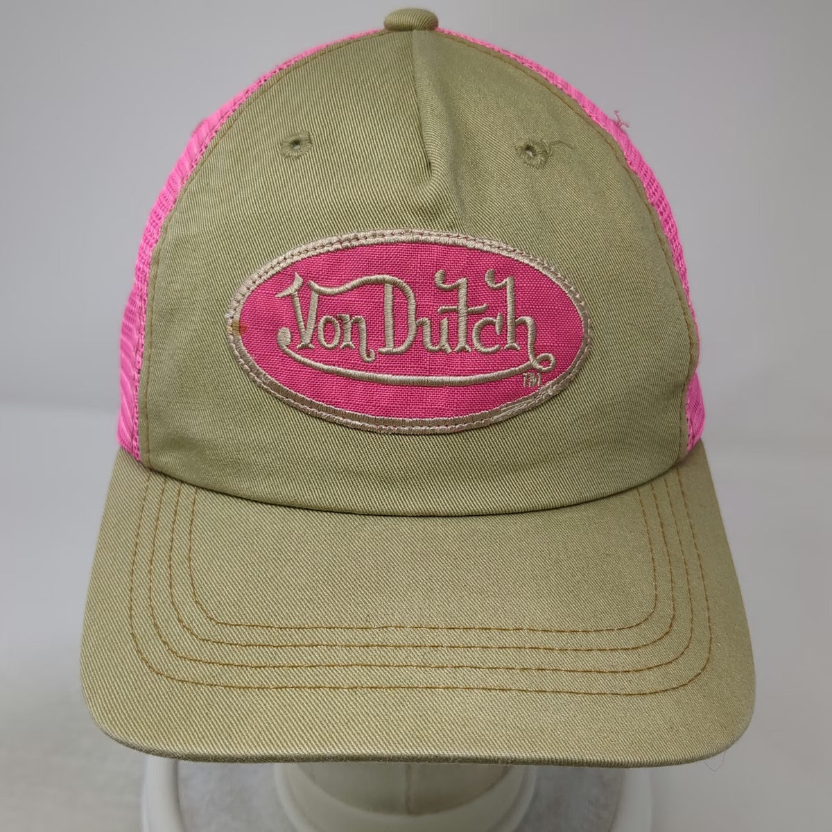 Von Dutch Trucker Hat Beige Pink One Size Mesh Snapback Patch Logo