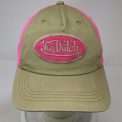 Von Dutch Trucker Hat Beige Pink One Size Mesh Snapback Patch Logo