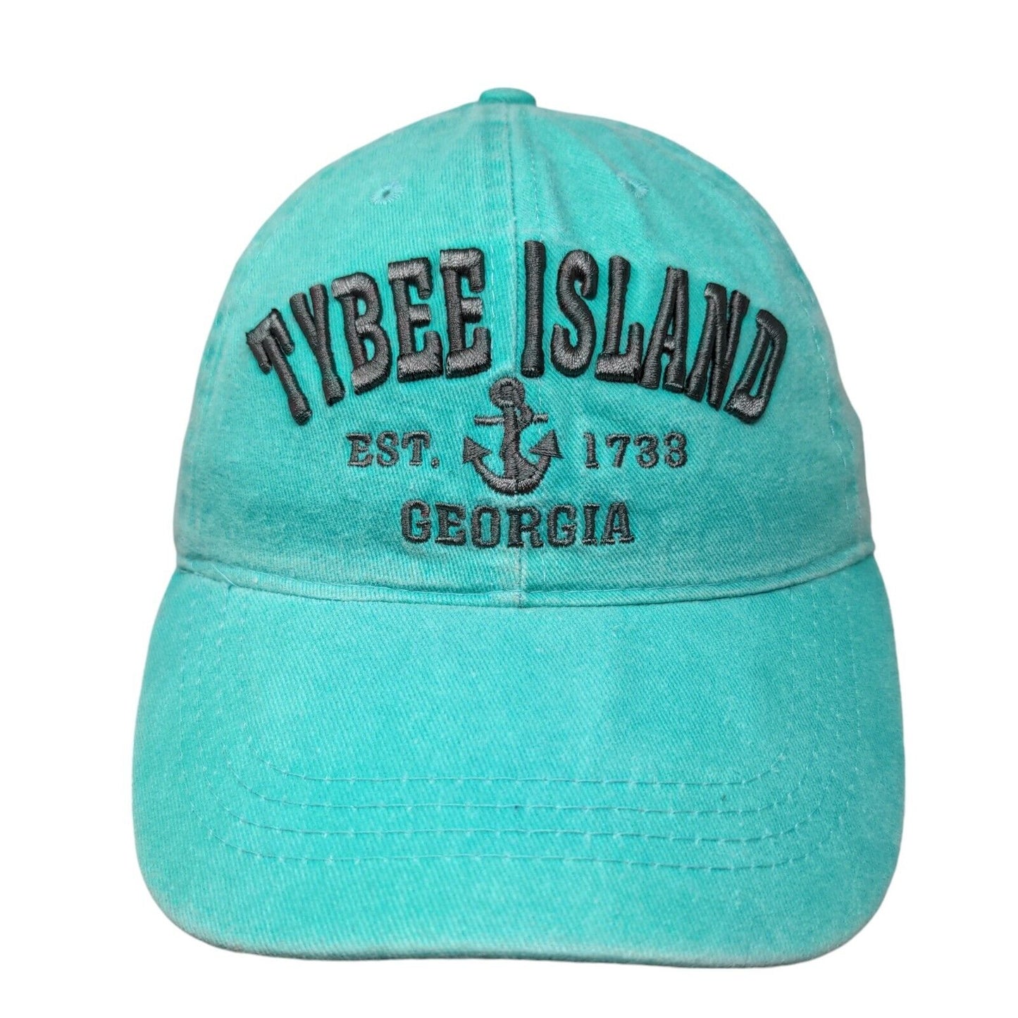 Tybee Island Georgia Strapback Hat Bluish-Green One Size Embroidered