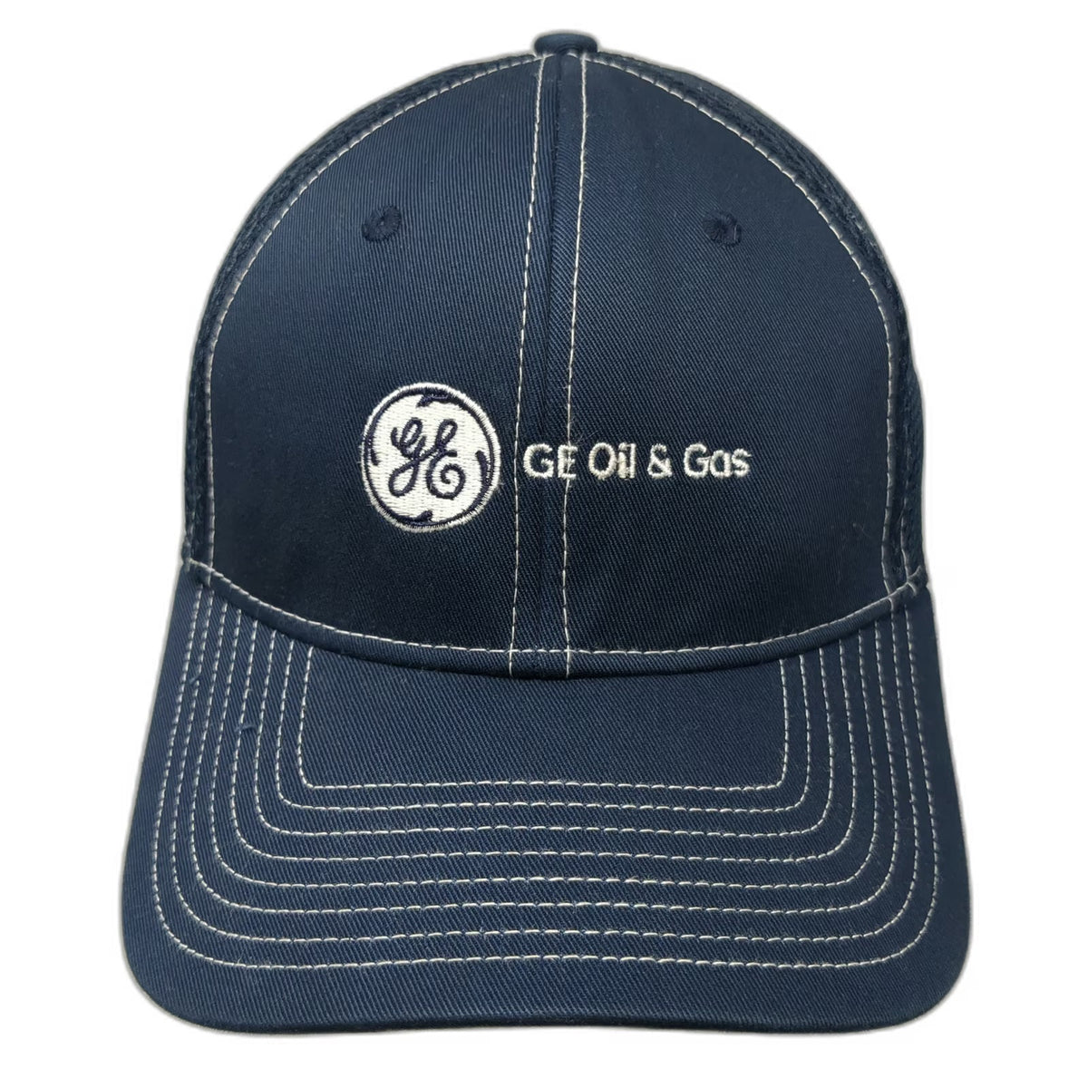 New Era GE Oil & Gas Baseball Cap Blue M Mesh Stretch Fit Contrast Stitch Hat