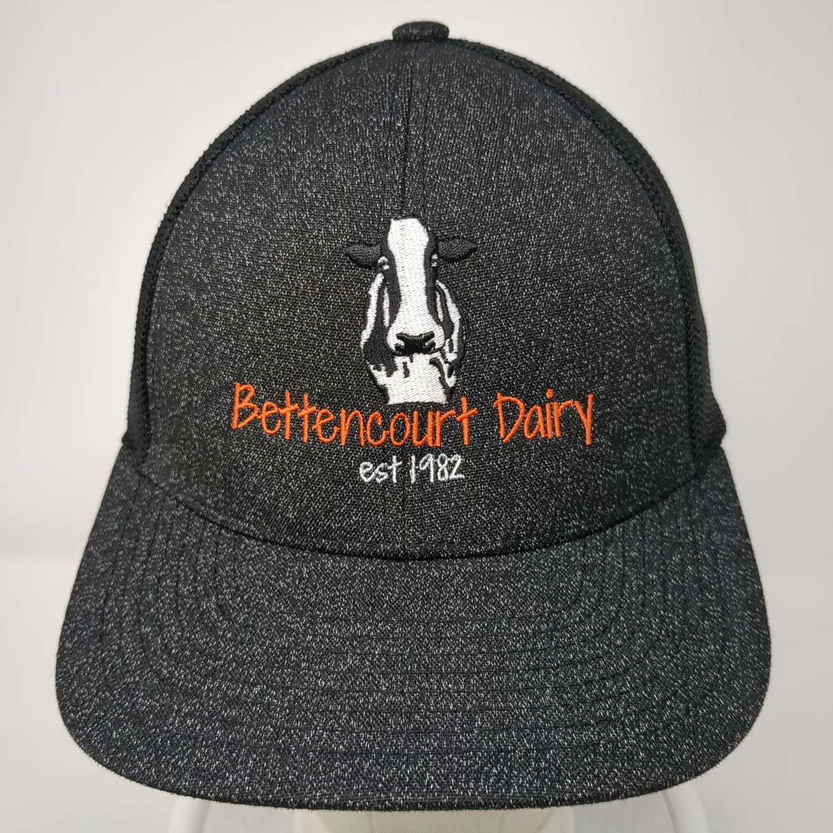 Bettencourt Dairy Cow Logo Baseball Cap Black One Size Mesh Stretch Fitted Hat