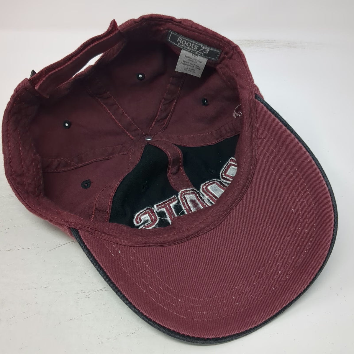 Roots 73 Baseball Cap Black Red One Size Cotton Embroidered Logo Strapback Hat