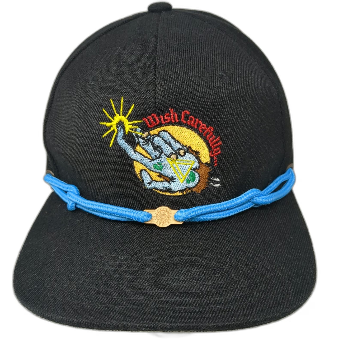 Findlay Snapback Hat Black One Size Wish Carefully Graphic Blue Rope Flat Brim