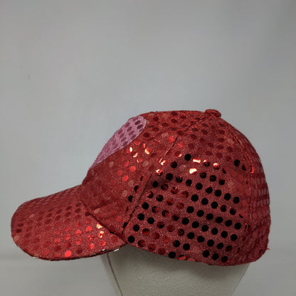 Heart Sequin Sparkle Strapback Hat Red One Size Adjustable 6 Panel