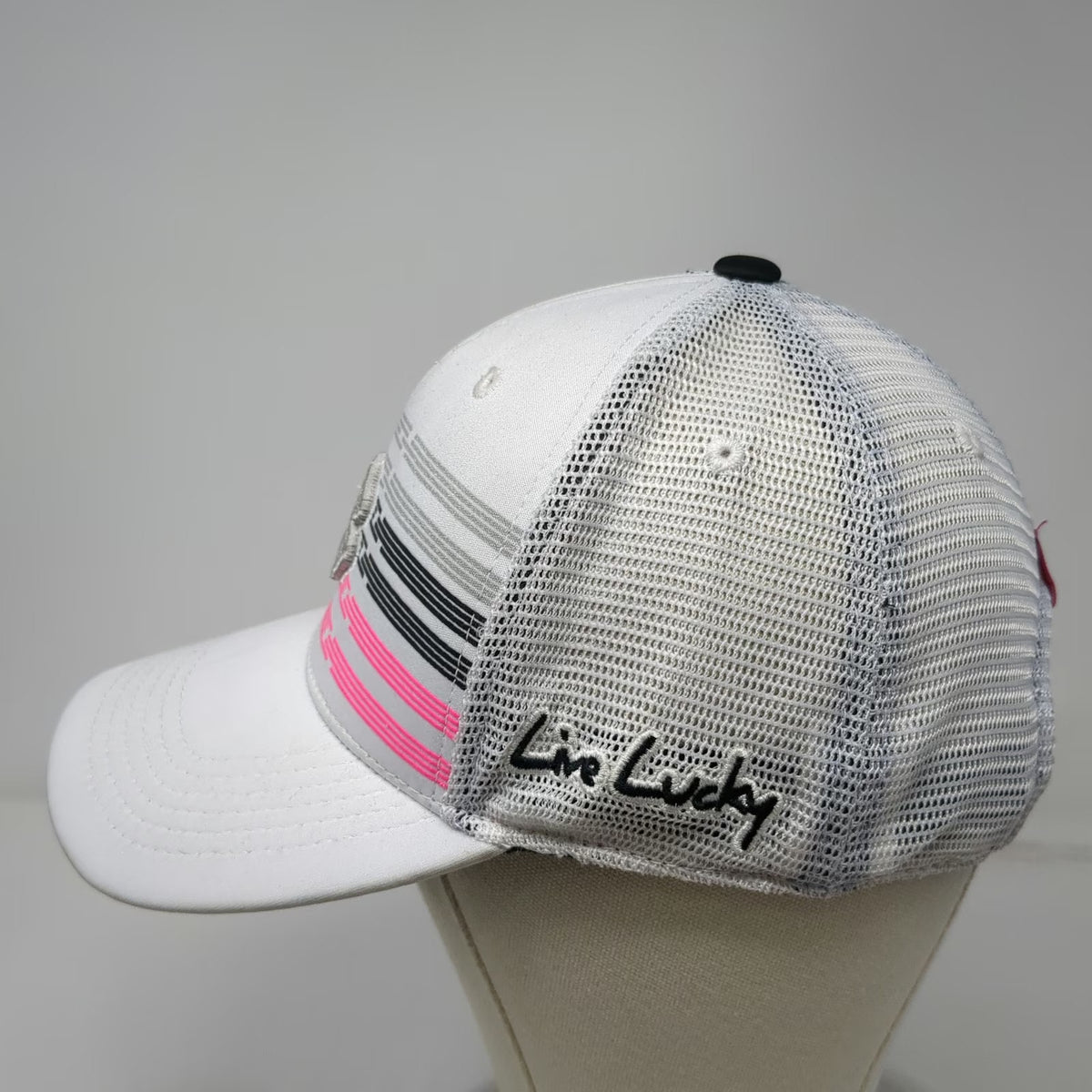 Black Clover Trucker Hat White XL Live Lucky Mesh Snapback Pink Silver