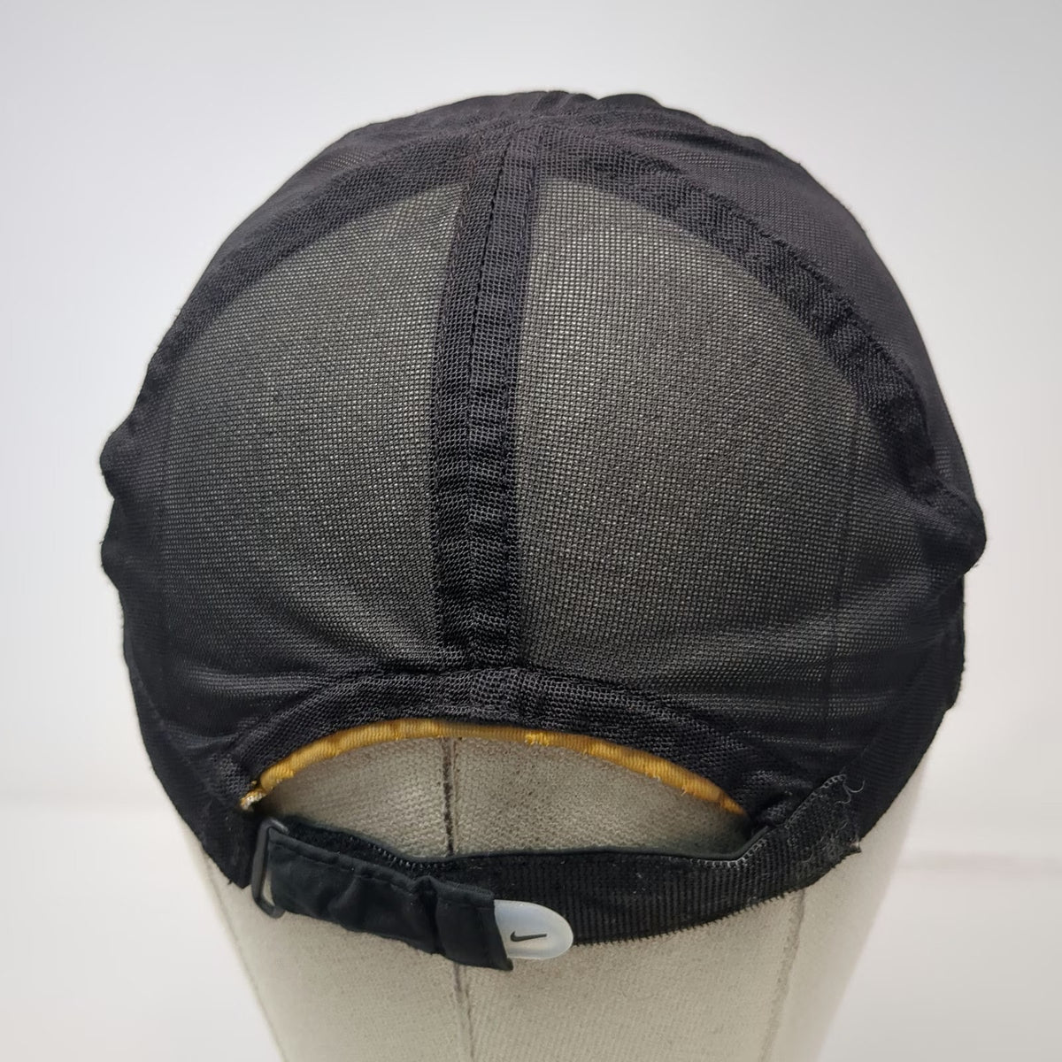 Nike Baseball Cap Black One Size Mesh Back Reflective Gold Swoosh Running Hat