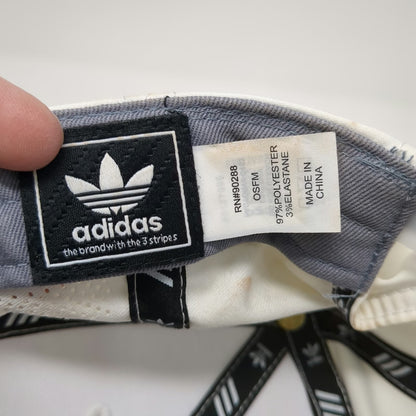 Adidas Snapback Hat White One Size Perforated 3-Stripes Rubberized Logo 6 Panel