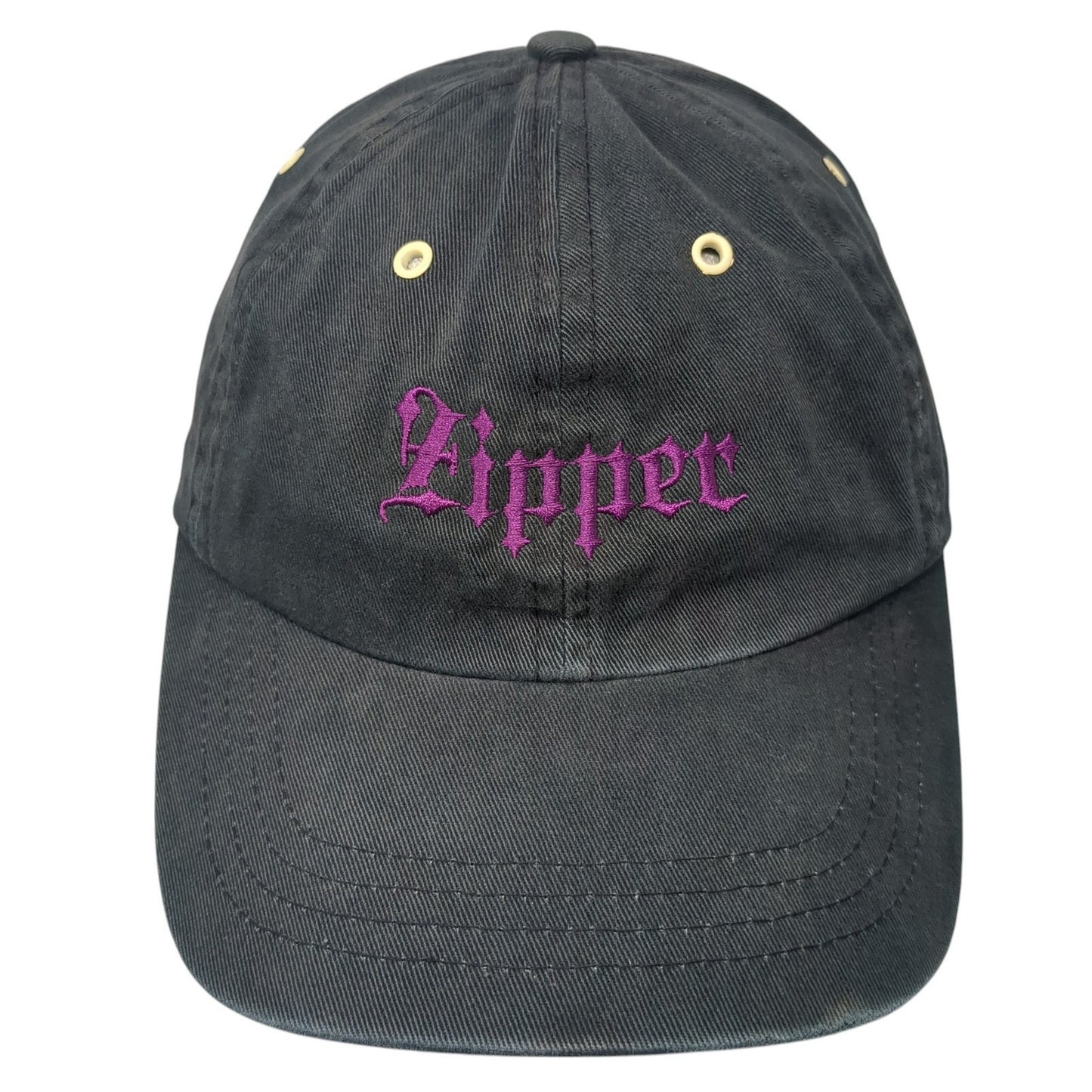 Zipper Slideback Hat Black One Size Adjustable Embroidered Alternative