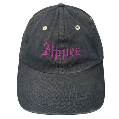 Zipper Slideback Hat Black One Size Adjustable Embroidered Alternative