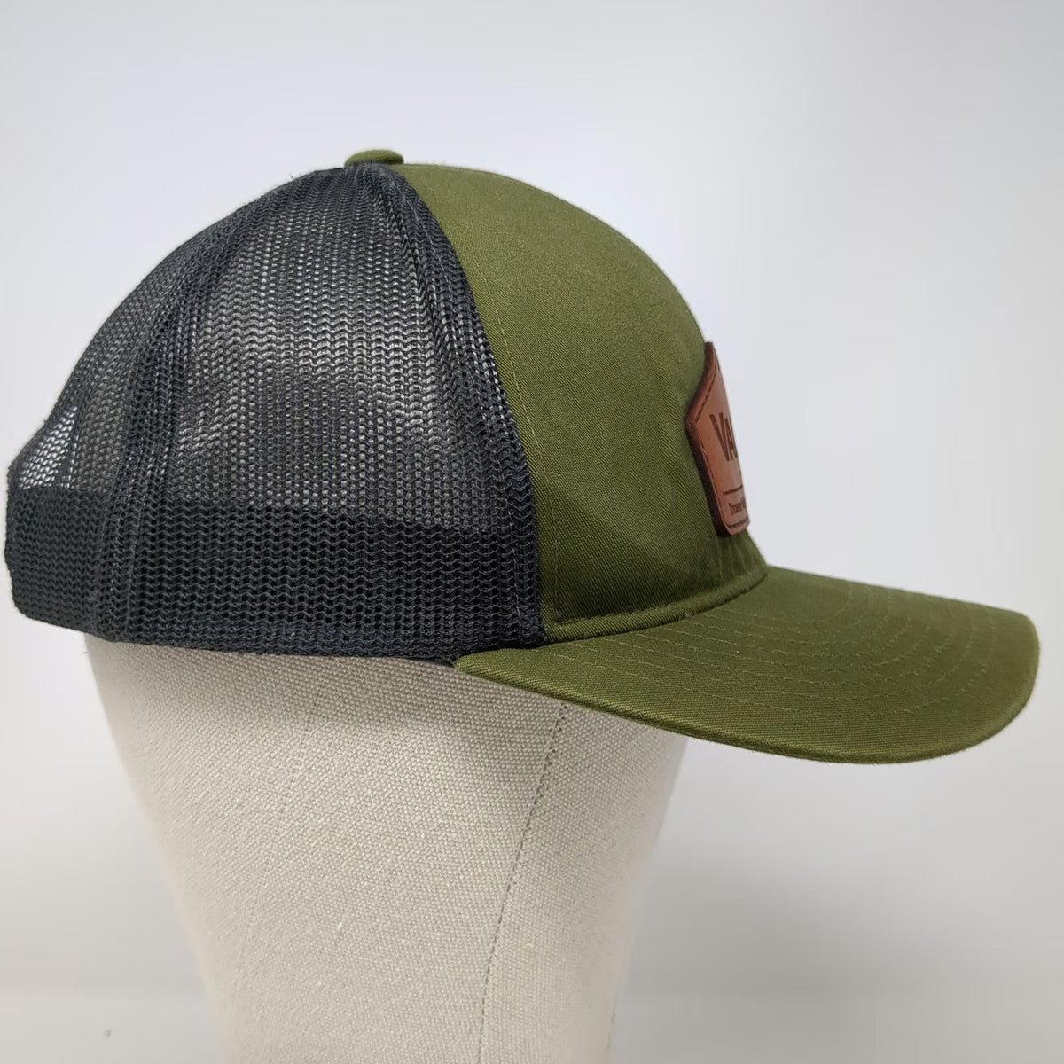 Pacific Headwear Trucker Hat Green OSFM Leather Patch Construction Mesh Snapback