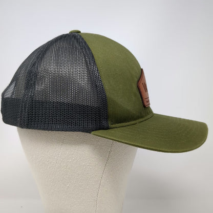 Pacific Headwear Trucker Hat Green OSFM Leather Patch Construction Mesh Snapback