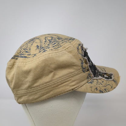 Leader Army Cap Beige One Size Skull Rebel Distressed Studded Ornate Cotton Hat